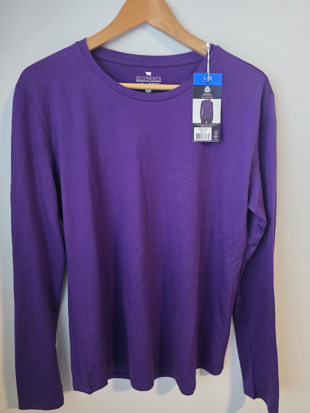 Segments 100% Merino Wool Long Sleeve Crew Neck Top Purple Women's Large L/G NWT
